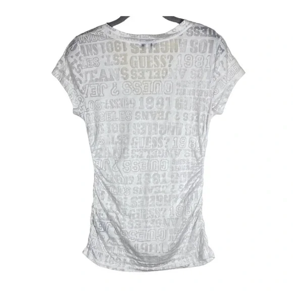 Guess Los Angeles 1981 Logo Sheer V Neck T Shirt White Womens Size Medium - Picture 2 of 10